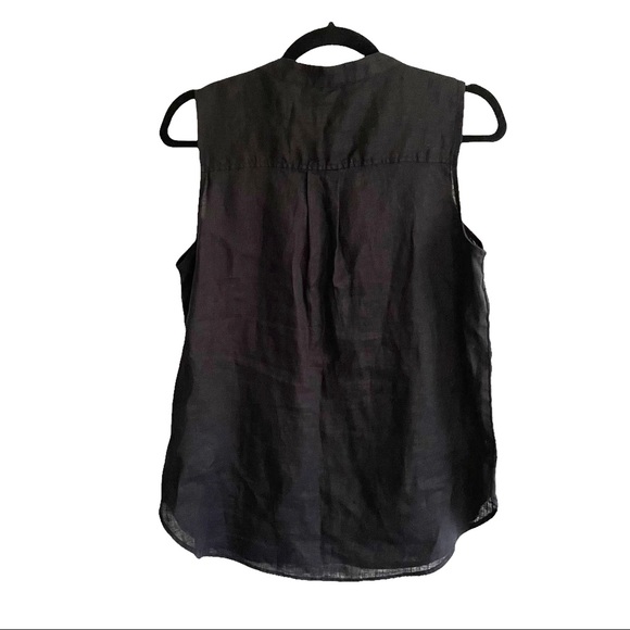 (SOLD) GAP Black Linen Sleeveless Popover Tank Top Sleeveless Blouse Shirt S - Picture 2 of 3